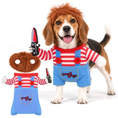 Hundekostüm Purlov Halloween Größe L, Verkleidung mit Perücke, Polyester