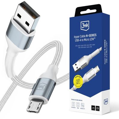 USB-Kabel 3mk Hyper Cable N-SERIES USB-A auf Micro-USB 1 m 12W Nylon weiß