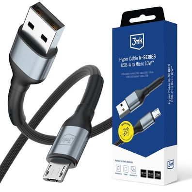 USB Kabel 3mk Hyper Cable N-SERIES USB-A auf Micro-USB 50 cm QC 3.0 10W schwarz