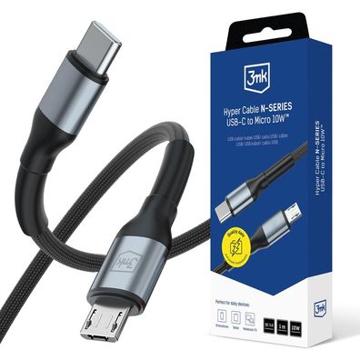 USB Kabel 3mk Hyper Cable N-SERIES USB-C auf Micro USB 1 m 10 W QC 3.0 schwarz