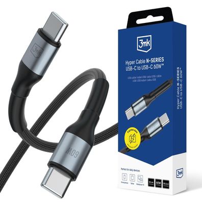 USB-C Kabel 3mk Hyper Cable N-SERIES 50 cm 60W PD 3.0 QC 3.0 Nylon schwarz