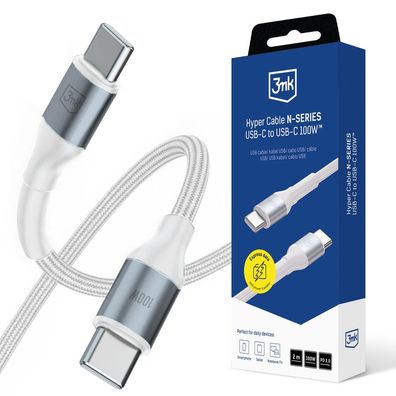 USB-C Kabel 3mk Hyper Cable N-SERIES 2 m 100 W PD 3.0 Nylon weiß