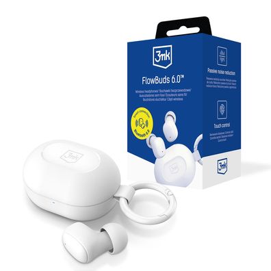 Bluetooth Kopfhörer 3mk FlowBuds 6.0 TWS In-Ear mit Ladecase und Clip Weiß