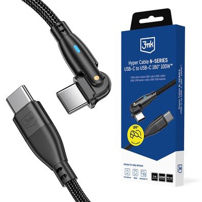 USB-C Ladekabel 3mk Hyper Cable N-SERIES 1 m 100 W PD 3.0 180 Grad schwarz