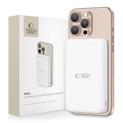 Powerbank Tech-Protect PB24 LifeMag Qi2 MagSafe 10000 mAh kabellos 15 W weiß