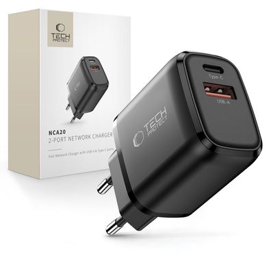 Wandladegerät Tech-Protect NCA20 20W USB-C PD und USB-A QC3.0 schwarz