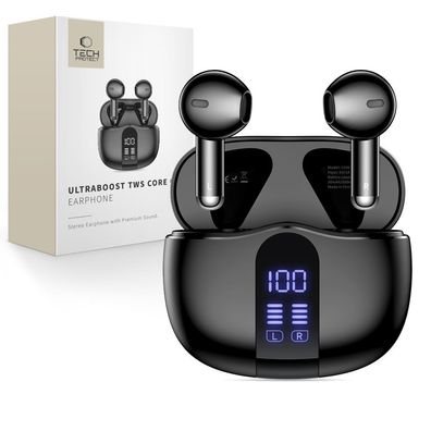 Kopfhörer Tech-Protect UltraBoost TWS Core G2, Bluetooth 5.4, Ladeetui, Schwarz