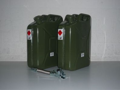 2 x 20 Liter Benzinkanister Metall GGVS mit Sicherungsstift inklus. Auslaufrohr