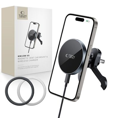Kfz-Handyhalterung Tech-Protect MM15W-V5 MagSafe Lüftung 15 W Wireless Schwarz