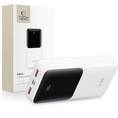 Powerbank Tech-Protect PB02 20000 mAh 22,5 W Schnellladen LED-Display weiß