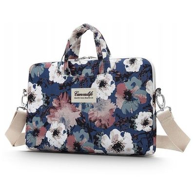 Laptoptasche Canvaslife 15-16 Zoll Marineblau Weiss mit Blumenmuster gepolstert