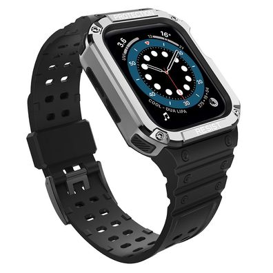 Uhrenarmband mit Schutzhülle Apple Watch 38/40/41 mm Hurtel schwarz silber