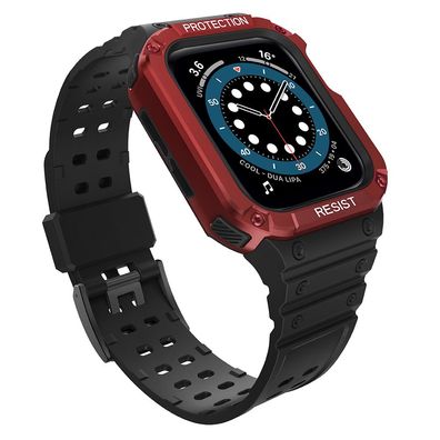 Armband mit Schutzgehäuse für Apple Watch 38/40/41 mm Protect Strap Band schwarz/rot