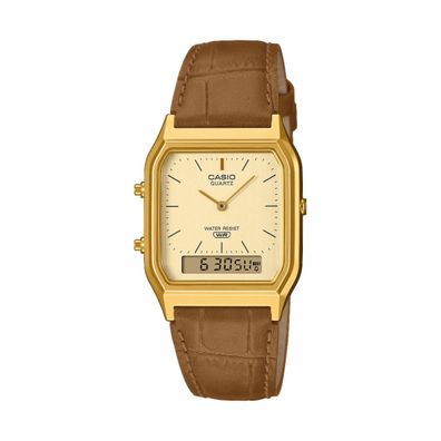 Casio Unisex Uhr Edgy Digital AQ-230EGL-9AEF Resin, Edelstahl, Leder, Gold plattiert