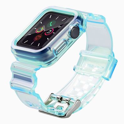 Armband mit Schutzgehäuse für Apple Watch 38 mm, TPU transparent blau, verstellbar