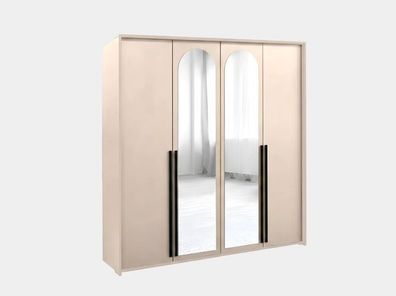Kleiderschrank LUCA 205 cm 4 türiger Drehtürenschrank mit Spiegel - Sandbeige