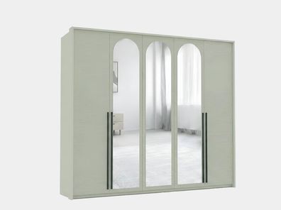 Kleiderschrank LUCA 255 cm 5 türiger Drehtürenschrank mit Spiegel - Eucalyptus
