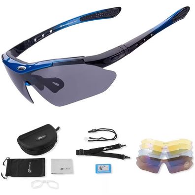 Fahrradbrille Rockbros 10007 polarisiert UV400, Set mit Wechselgläsern, schwarz/blau