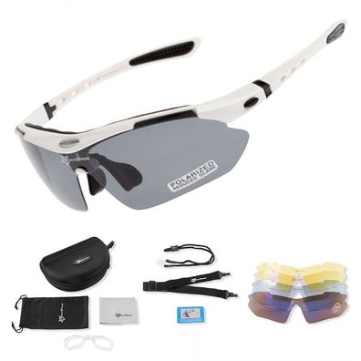 Radsportbrille Rockbros 10002 polarisiert UV400 mit Wechselgläsern weiß