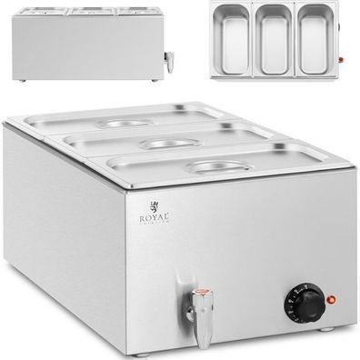 Elektrischer Wasserbadwärmer mit Wasserhahn 3 x GN 1/3 600 W