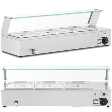 Bain-Marie-Speisenwärmer, Warmhaltebuffet mit Deckel, 3 x GN 1/2, 2000 W