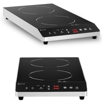 Verstellbares Induktionskochfeld mit 2 Kochzonen, Durchmesser 26 cm, LED, 1800 W