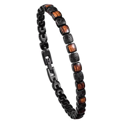 Holzkern Schmuck Herrenarmband Edelstahl Peppered Zebrano/Schwarz