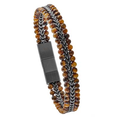 Holzkern Schmuck Herren-Armband Edelstahl Offroad Tigerauge/Grau