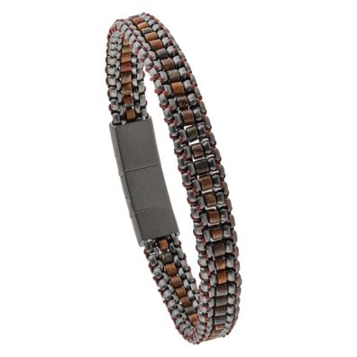 Holzkern Schmuck Herrenarmband Edelstahl Offroad Bronzit/Grau
