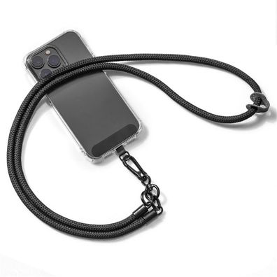 Handy-Umhängeband 120 cm, Polyester, abnehmbare Metallschnalle, schwarz