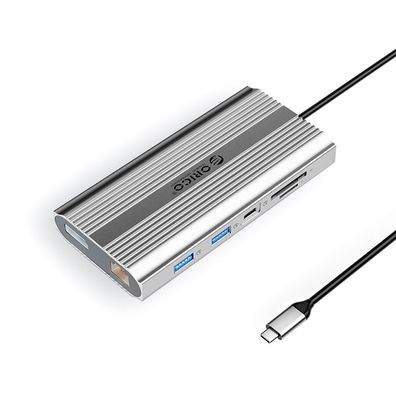Orico XDR USB-C Dockingstation 12-in-1 2x HDMI 4K DisplayPort LAN PD 100W Silber