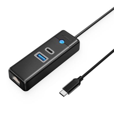 USB-C Hub Orico PWCUR-C3 3 Ports mit Gigabit LAN und USB 3.0 schwarz 0,5 m Kabel