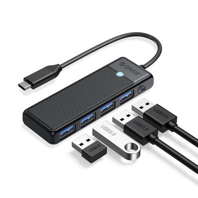 USB-Hub Orico PAPW4A-C3 mit 4x USB-A 3.0, USB-C Anschluss, 5 Gbit/s, Schwarz
