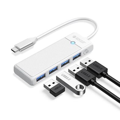 USB-Hub Orico PAPW4A-C3 mit 4x USB-A 3.0, USB-C, 5 Gbit/s, 0,15 m Kabel, Weiß