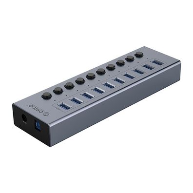 USB-Hub Orico BT2U3-10AB, 10x USB-A 3.0, Einzelschalter, Aluminium, grau