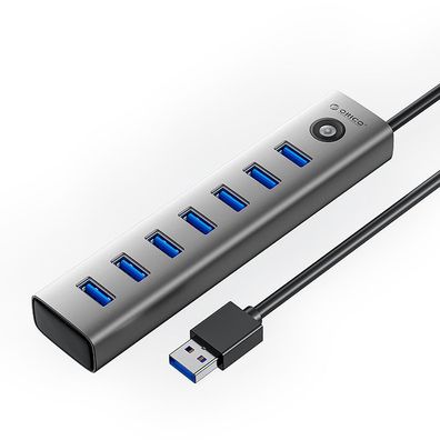 USB Hub Orico CL7U-U3, 7x USB-A 3.0, USB-C Stromanschluss, 1 m Kabel, grau