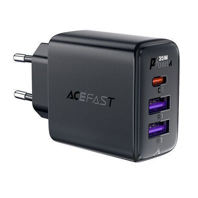 Acefast A57 GaN Ladegeraet 35W PD, 2 x USB-A & USB-C, 3 Ports, Schwarz