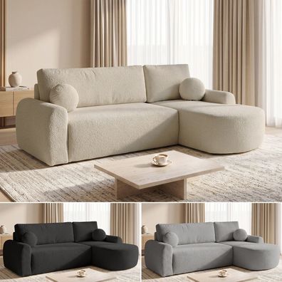 Ecksofa Jazz mit Schlaffunktion und Bettkasten - Bouclé-Stoff - Polstersofa Couch
