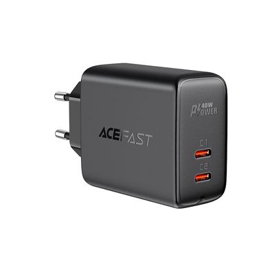 Ladegerät Acefast A9, 40 W, 2x USB C, PD, QC 3.0, PPS, schwarz