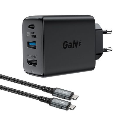 Ladegerät Acefast A17 GaN 65W USB-C mit HDMI Adapter 4K 60Hz und Kabel schwarz