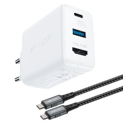 Ladegerät Acefast A17 GaN 65W 2in1 mit HDMI Adapter 4K 60Hz, USB C und USB A, weiß