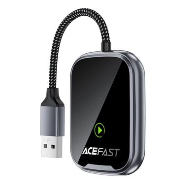 Kfz Adapter Acefast QC1 kabellos CarPlay Android Auto USB-A USB-C Grau
