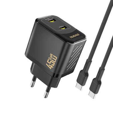 Wandladegerät Dudao A28PCEU GaN 45W 2x USB-C mit USB-C Kabel 1 m Schwarz