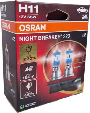 H11 12V 55W PGJ19-2 NIGHT BREAKER® 220 + 220% 2 St. OSRAM