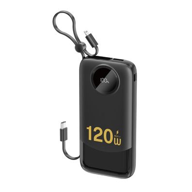 Powerbank Dudao K13 10000 mAh mit integriertem USB-C und Lightning Kabel Schwarz