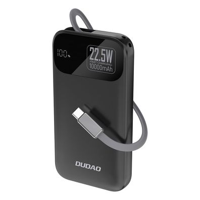 Powerbank Dudao K31 10000 mAh 22,5 W PD mit integriertem USB-C Kabel schwarz