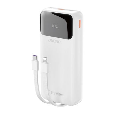 Powerbank Dudao K15Pro 20000 mAh 22,5 W PD mit Lightning und USB-C Kabel weiß