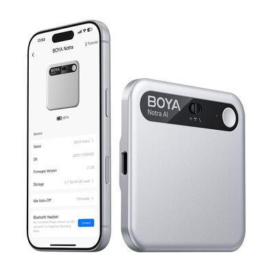 Diktiergerät BOYA Notra mit KI-Transkription, 64 GB Speicher, Silber
