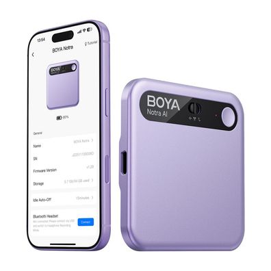 Diktiergerät BOYA Notra AI mit KI-Transkription, 64 GB, Bluetooth, Lila