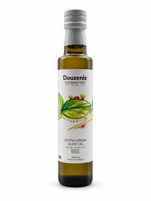 Douzenis Olivenöl Extra Vergine mit Basilikumgeschmack 1x 250ml Extra Natives Öl